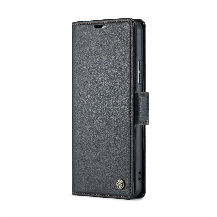 Pour Samsung Galaxy A54 5G Étui de téléphone en cuir anti-vol RFID texturé litchi avec boucle papillon CaseMe 023 (noir)
