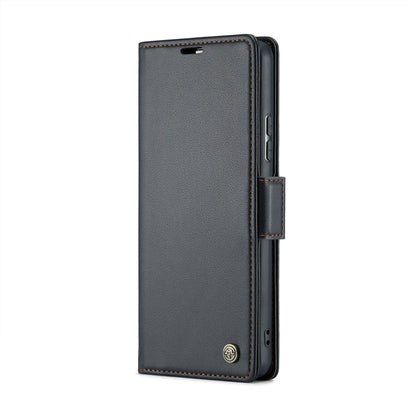 Pour Samsung Galaxy A54 5G Étui de téléphone en cuir anti-vol RFID texturé litchi avec boucle papillon CaseMe 023 (noir)