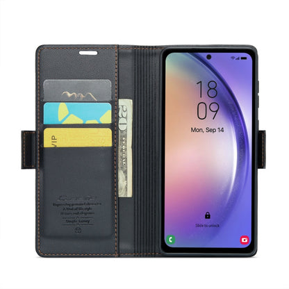 Pour Samsung Galaxy A54 5G Étui de téléphone en cuir anti-vol RFID texturé litchi avec boucle papillon CaseMe 023 (noir)