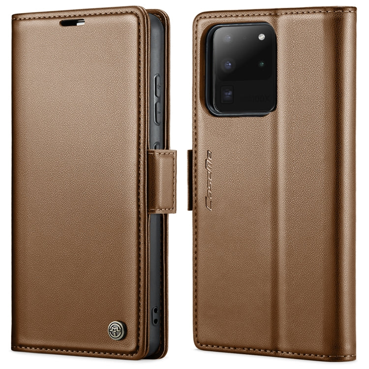 For Samsung Galaxy S20 Ultra CaseMe 023 Butterfly Buckle Litchi Texture RFID Anti-theft Leather Phone Case(Brown)