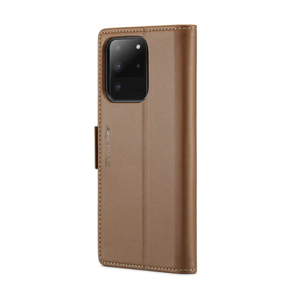 For Samsung Galaxy S20 Ultra CaseMe 023 Butterfly Buckle Litchi Texture RFID Anti-theft Leather Phone Case(Brown)