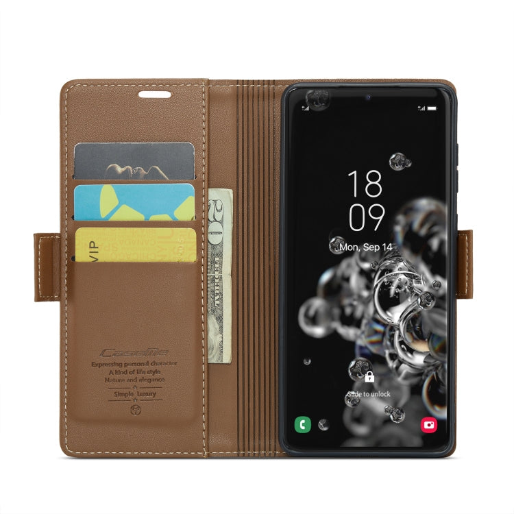 For Samsung Galaxy S20 Ultra CaseMe 023 Butterfly Buckle Litchi Texture RFID Anti-theft Leather Phone Case(Brown)