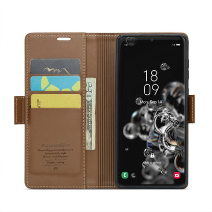 For Samsung Galaxy S20 Ultra CaseMe 023 Butterfly Buckle Litchi Texture RFID Anti-theft Leather Phone Case(Brown)