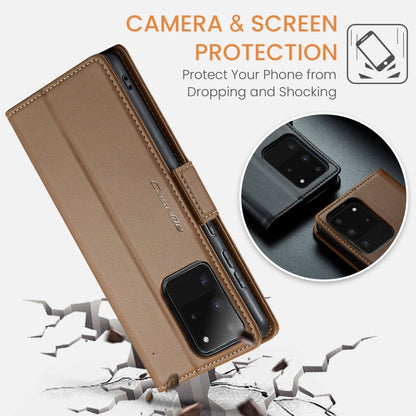For Samsung Galaxy S20 Ultra CaseMe 023 Butterfly Buckle Litchi Texture RFID Anti-theft Leather Phone Case(Brown)