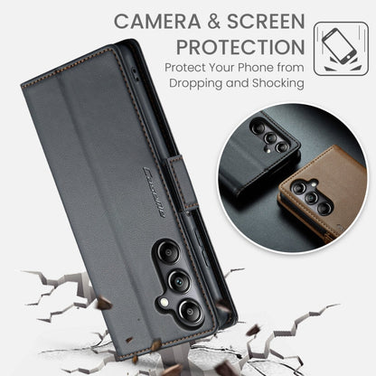 For Samsung Galaxy A05s CaseMe 023 Butterfly Buckle Litchi Texture RFID Anti-theft Leather Phone Case(Black)