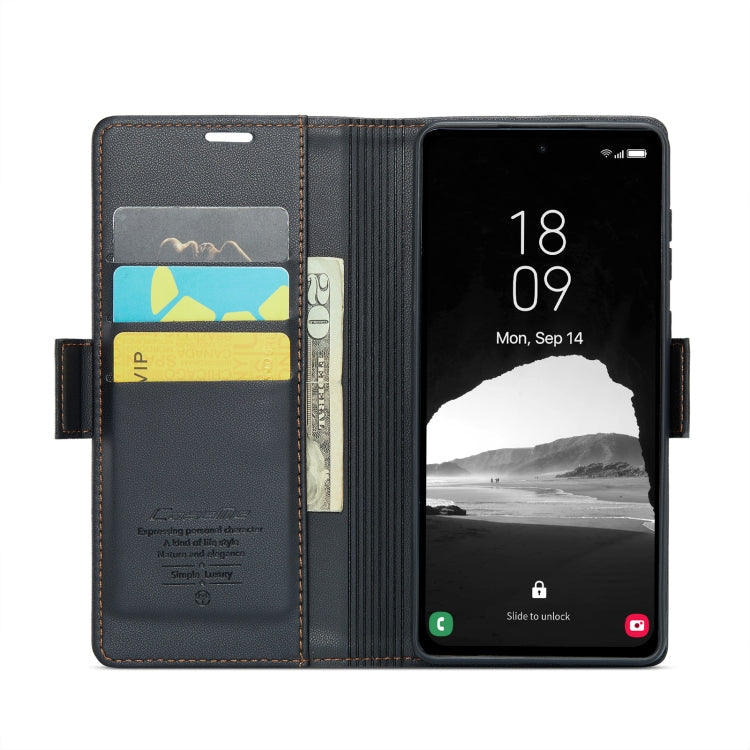 For Samsung Galaxy A35 5G CaseMe 023 Butterfly Buckle Litchi Texture RFID Anti-theft Leather Phone Case(Black)