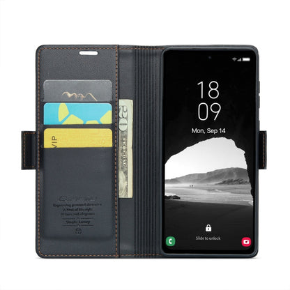 For Samsung Galaxy A35 5G CaseMe 023 Butterfly Buckle Litchi Texture RFID Anti-theft Leather Phone Case(Black)