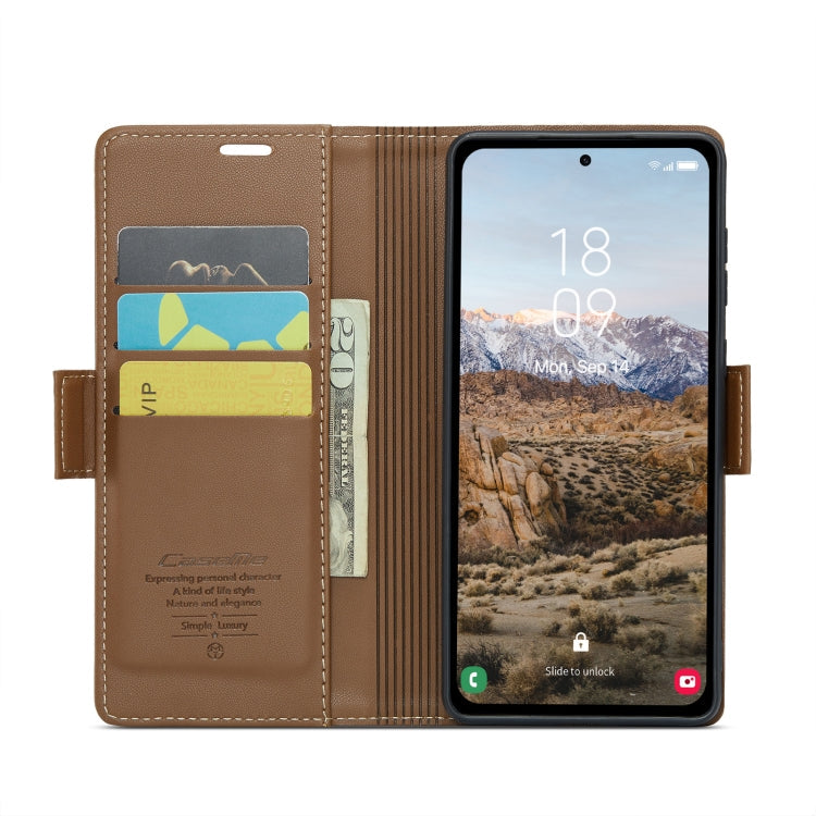 Pour Samsung Galaxy A35 5G Étui Caseme 023 Boucle Papillon Texture Litchi RFID Antivol Étui en Cuir pour Téléphone (Marron)