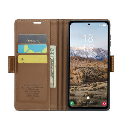 Pour Samsung Galaxy A35 5G Étui Caseme 023 Boucle Papillon Texture Litchi RFID Antivol Étui en Cuir pour Téléphone (Marron)