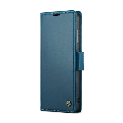 For Samsung Galaxy A35 5G CaseMe 023 Butterfly Buckle Litchi Texture RFID Anti-theft Leather Phone Case(Blue)