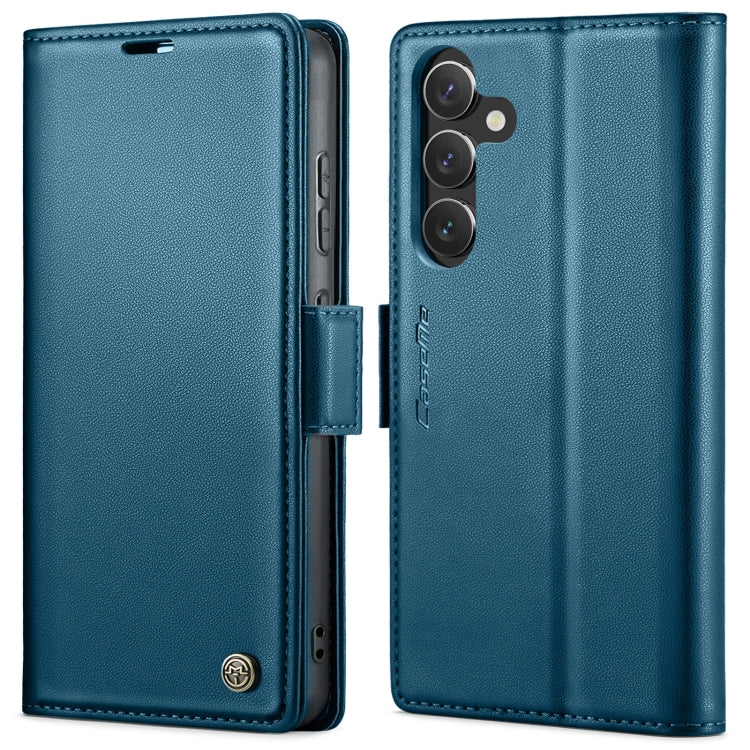 Pour Samsung Galaxy A55 Étui de Téléphone en Cuir Anti-vol RFID Texturé Litchi avec Boucle Papillon Caseme 023 (Bleu)