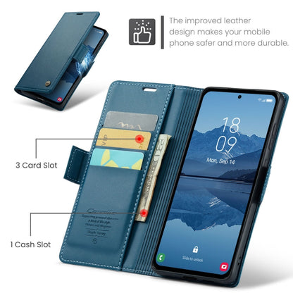 Pour Samsung Galaxy A55 Étui de Téléphone en Cuir Anti-vol RFID Texturé Litchi avec Boucle Papillon Caseme 023 (Bleu)