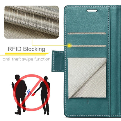 Pour Samsung Galaxy A55 Étui de téléphone en cuir anti-vol RFID texturé litchi avec boucle papillon CaseMe 023 (bleu nacré)