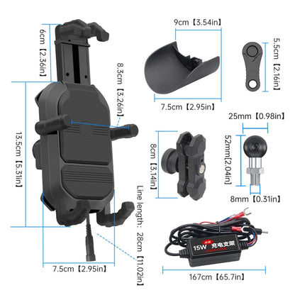 WUPP ZH-1848B1 15W Motorcycle Wireless Fast Charging Phone Navigation Holder, Style:M8 Ball Joint
