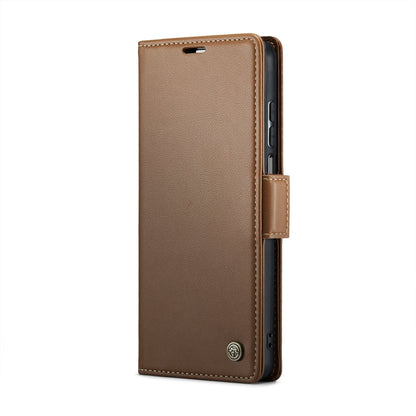 For Xiaomi Redmi Note 9S/Note 9 Pro/Note 9 Pro Max CaseMe 023 Butterfly Buckle Litchi Texture RFID Anti-theft Leather Phone Case(Brown)