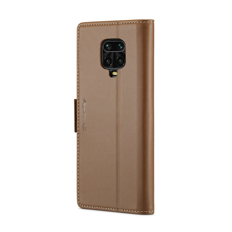 For Xiaomi Redmi Note 9S/Note 9 Pro/Note 9 Pro Max CaseMe 023 Butterfly Buckle Litchi Texture RFID Anti-theft Leather Phone Case(Brown)