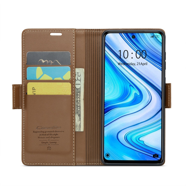For Xiaomi Redmi Note 9S/Note 9 Pro/Note 9 Pro Max CaseMe 023 Butterfly Buckle Litchi Texture RFID Anti-theft Leather Phone Case(Brown)