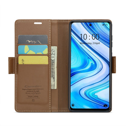 For Xiaomi Redmi Note 9S/Note 9 Pro/Note 9 Pro Max CaseMe 023 Butterfly Buckle Litchi Texture RFID Anti-theft Leather Phone Case(Brown)