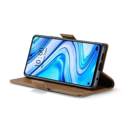 For Xiaomi Redmi Note 9S/Note 9 Pro/Note 9 Pro Max CaseMe 023 Butterfly Buckle Litchi Texture RFID Anti-theft Leather Phone Case(Brown)