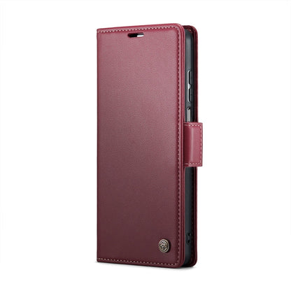 For Xiaomi Redmi Note 9S/Note 9 Pro/Note 9 Pro Max CaseMe 023 Butterfly Buckle Litchi Texture RFID Anti-theft Leather Phone Case(Wine Red)