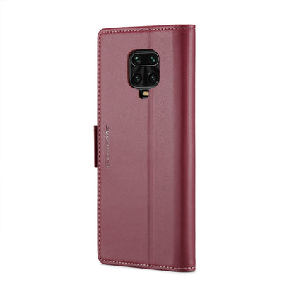 For Xiaomi Redmi Note 9S/Note 9 Pro/Note 9 Pro Max CaseMe 023 Butterfly Buckle Litchi Texture RFID Anti-theft Leather Phone Case(Wine Red)