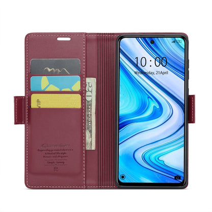 For Xiaomi Redmi Note 9S/Note 9 Pro/Note 9 Pro Max CaseMe 023 Butterfly Buckle Litchi Texture RFID Anti-theft Leather Phone Case(Wine Red)