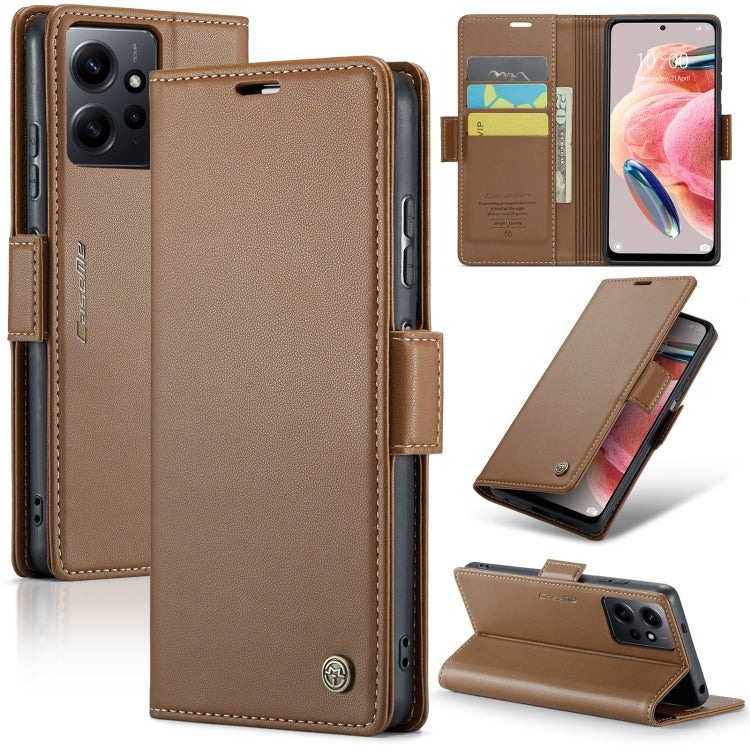 Pour Xiaomi Redmi Note 12 4G Global Étui de Téléphone en Cuir Anti-vol RFID avec Boucle Papillon Texture Litchi CaseMe 023 (Marron)