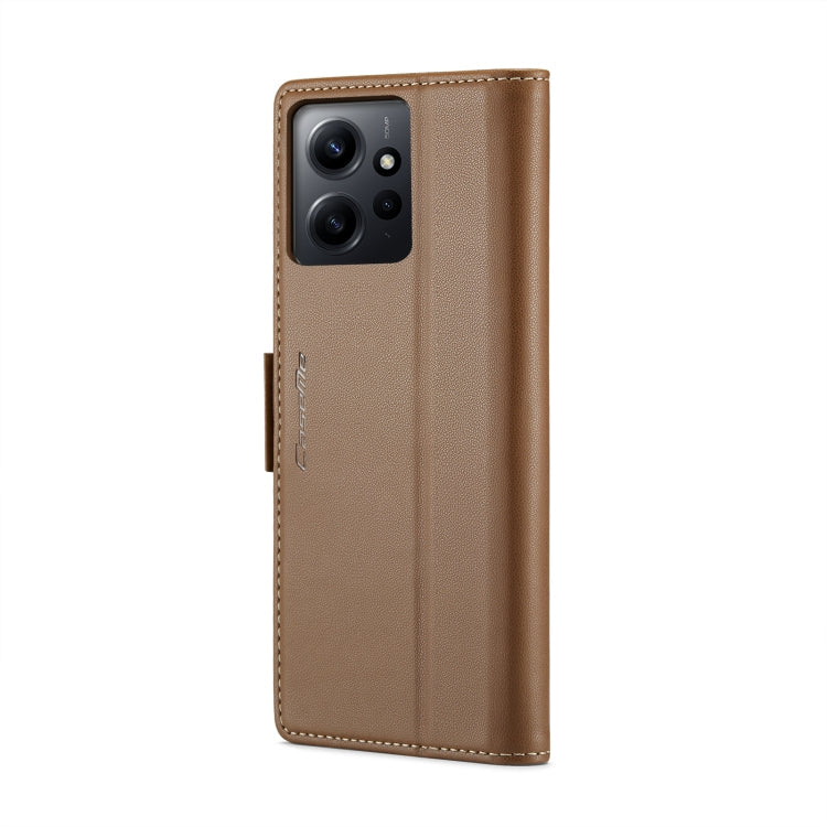 Pour Xiaomi Redmi Note 12 4G Global Étui de Téléphone en Cuir Anti-vol RFID avec Boucle Papillon Texture Litchi CaseMe 023 (Marron)