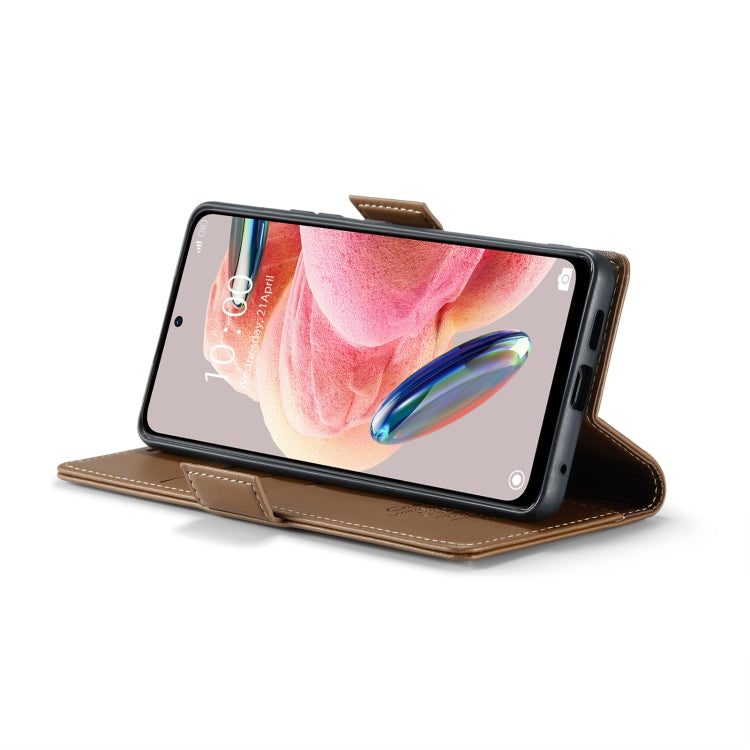 Pour Xiaomi Redmi Note 12 4G Global Étui de Téléphone en Cuir Anti-vol RFID avec Boucle Papillon Texture Litchi CaseMe 023 (Marron)