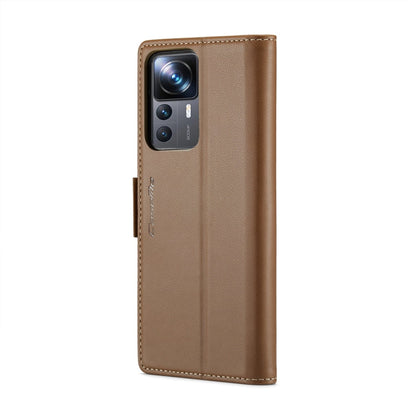 For Xiaomi 12T /12T Pro/Redmi K50 Ultra CaseMe 023 Butterfly Buckle Litchi Texture RFID Anti-theft Leather Phone Case(Brown)