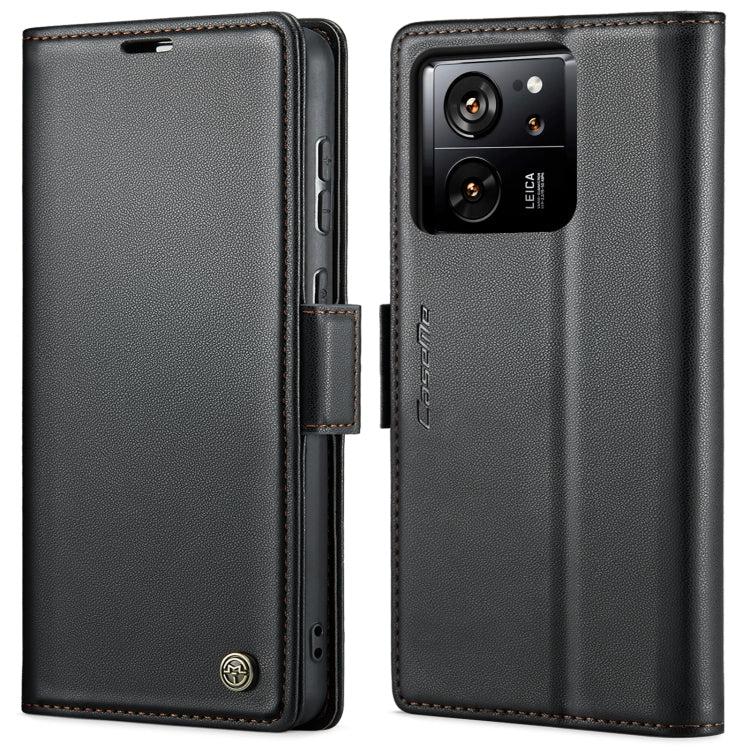 Pour Xiaomi 13T/13T Pro Étui CaseMe 023 avec boucle papillon, texture litchi, cuir anti-vol RFID (Noir)