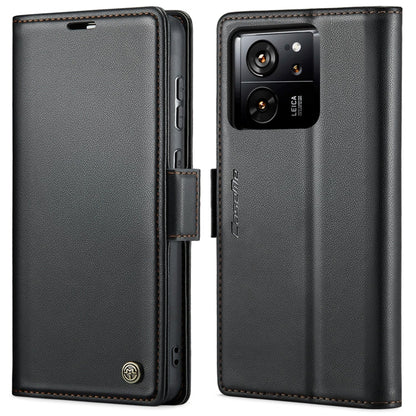 Pour Xiaomi 13T/13T Pro Étui CaseMe 023 avec boucle papillon, texture litchi, cuir anti-vol RFID (Noir)