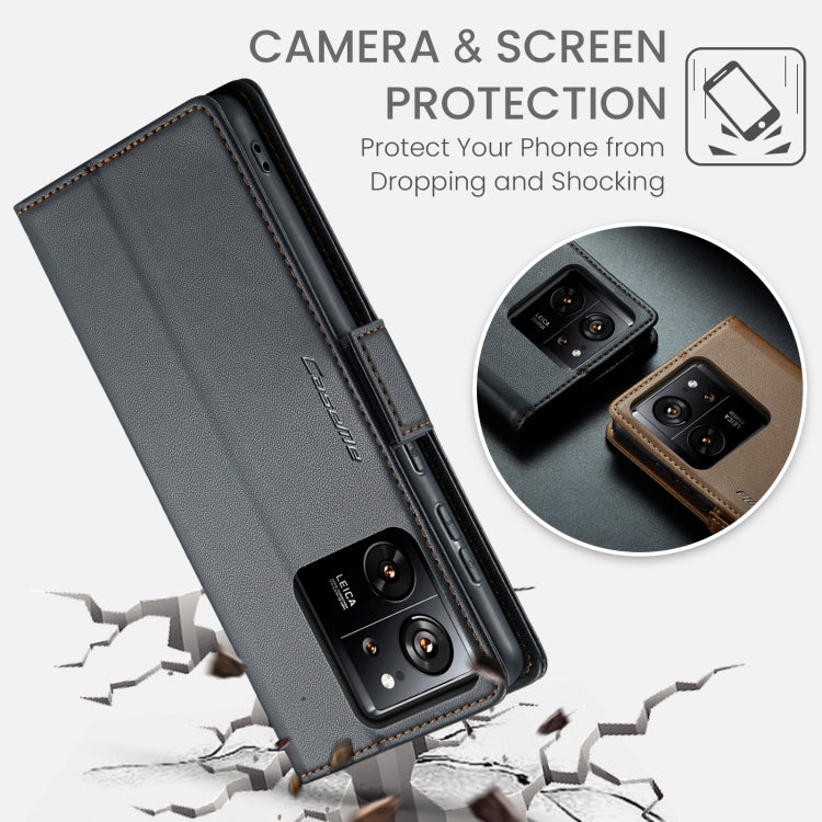 Pour Xiaomi 13T/13T Pro Étui CaseMe 023 avec boucle papillon, texture litchi, cuir anti-vol RFID (Noir)
