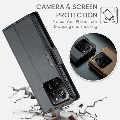 Pour Xiaomi 13T/13T Pro Étui CaseMe 023 avec boucle papillon, texture litchi, cuir anti-vol RFID (Noir)