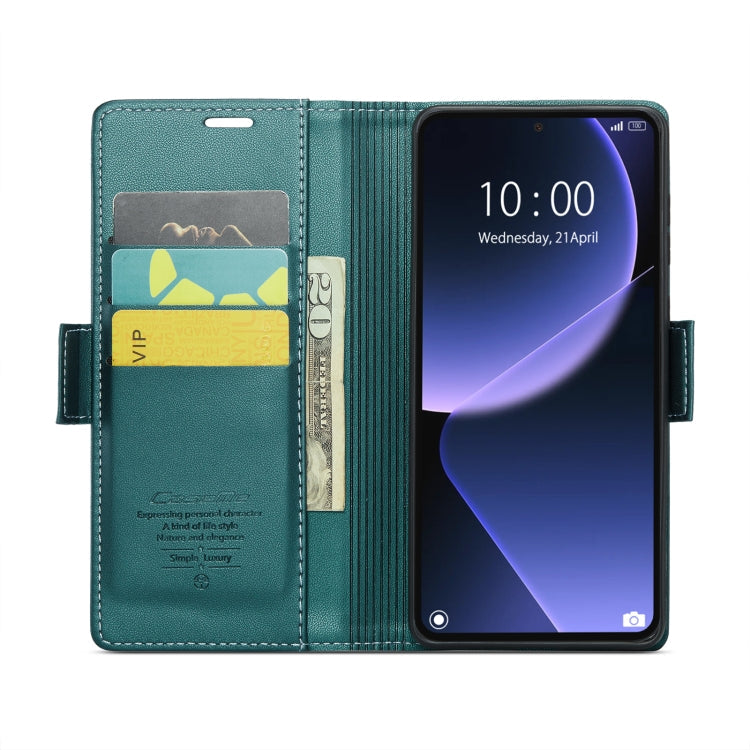 Pour Xiaomi 13T/13T Pro Étui de téléphone en cuir anti-vol RFID CaseMe 023 avec boucle papillon et texture litchi (Bleu nacré)