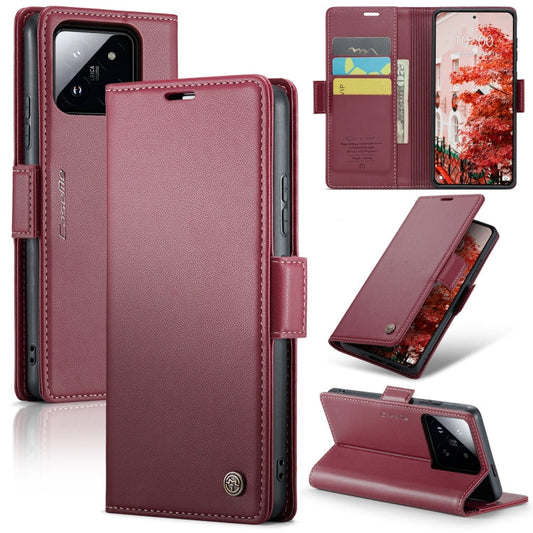 For Xiaomi 14 Pro CaseMe 023 Butterfly Buckle Litchi Texture RFID Anti-theft Leather Phone Case(Wine Red)