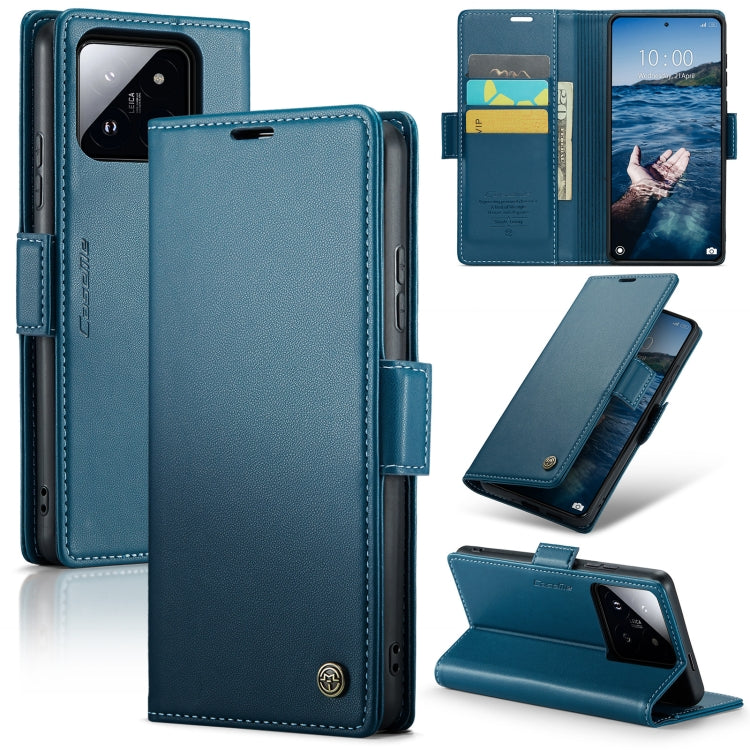 Pour Xiaomi 14 Pro Étui de téléphone en cuir anti-vol RFID texturé Litchi avec boucle papillon CaseMe 023 (bleu)