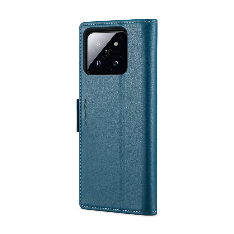 Pour Xiaomi 14 Pro Étui de téléphone en cuir anti-vol RFID texturé Litchi avec boucle papillon CaseMe 023 (bleu)