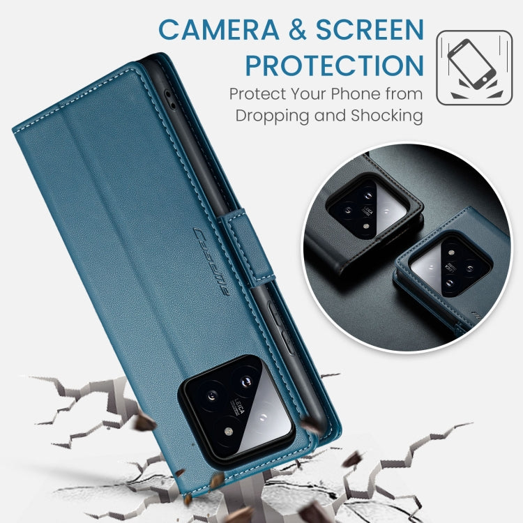 Pour Xiaomi 14 Pro Étui de téléphone en cuir anti-vol RFID texturé Litchi avec boucle papillon CaseMe 023 (bleu)