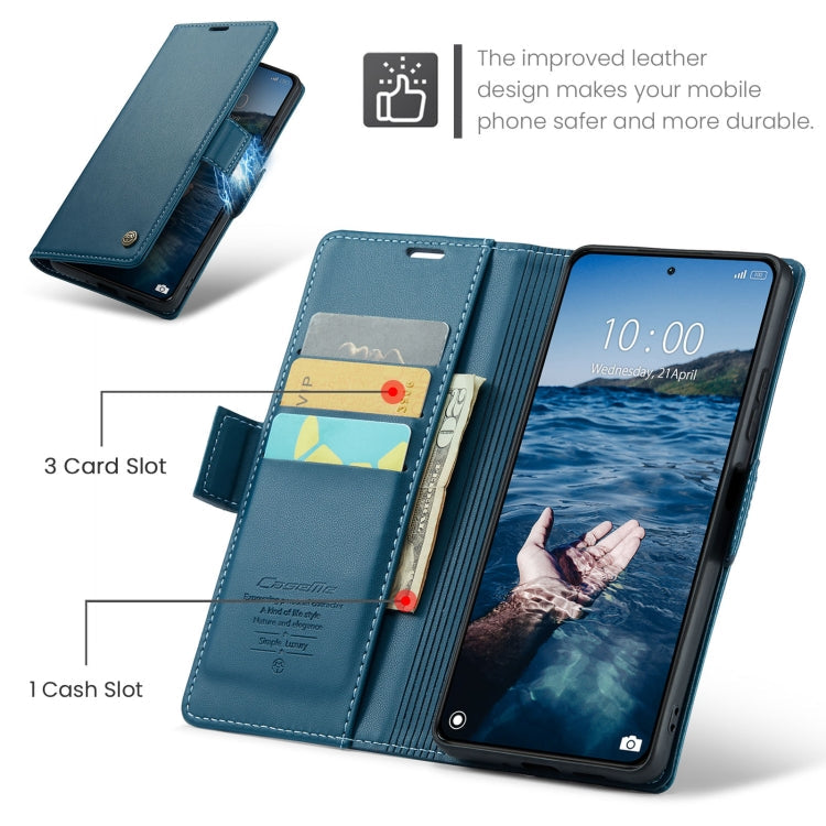 Pour Xiaomi 14 Pro Étui de téléphone en cuir anti-vol RFID texturé Litchi avec boucle papillon CaseMe 023 (bleu)