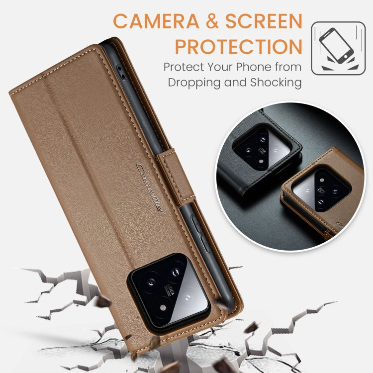 For Xiaomi 14 CaseMe 023 Butterfly Buckle Litchi Texture RFID Anti-theft Leather Phone Case(Brown)