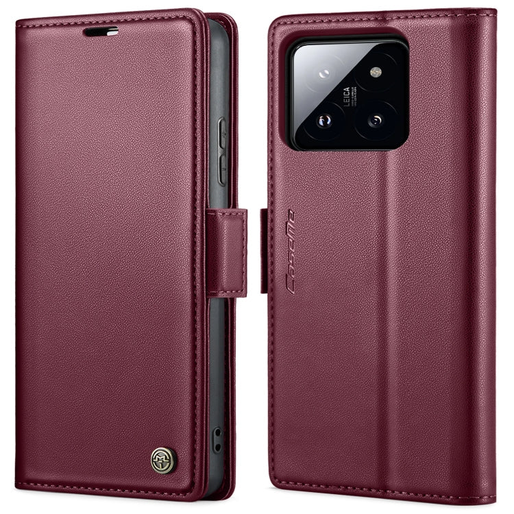 Pour Xiaomi 14 Étui de téléphone en cuir anti-vol RFID texturé litchi CaseMe 023 avec boucle papillon (rouge vin)