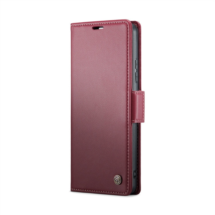 Pour Xiaomi 14 Étui de téléphone en cuir anti-vol RFID texturé litchi CaseMe 023 avec boucle papillon (rouge vin)