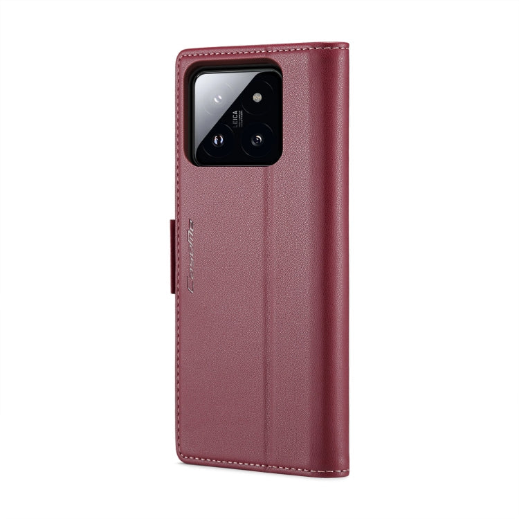Pour Xiaomi 14 Étui de téléphone en cuir anti-vol RFID texturé litchi CaseMe 023 avec boucle papillon (rouge vin)