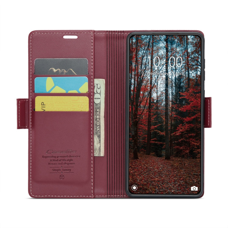 Pour Xiaomi 14 Étui de téléphone en cuir anti-vol RFID texturé litchi CaseMe 023 avec boucle papillon (rouge vin)
