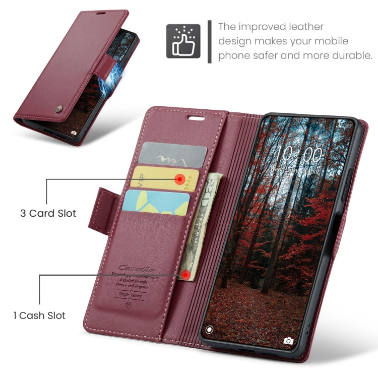 Pour Xiaomi 14 Étui de téléphone en cuir anti-vol RFID texturé litchi CaseMe 023 avec boucle papillon (rouge vin)
