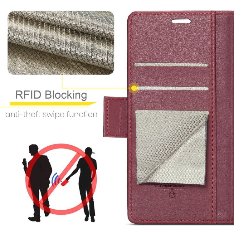 Pour Xiaomi 14 Étui de téléphone en cuir anti-vol RFID texturé litchi CaseMe 023 avec boucle papillon (rouge vin)