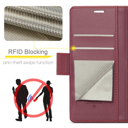 Pour Xiaomi 14 Étui de téléphone en cuir anti-vol RFID texturé litchi CaseMe 023 avec boucle papillon (rouge vin)