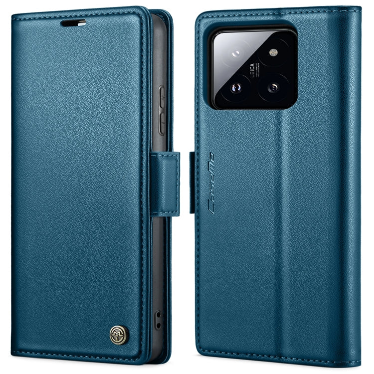 Pour Xiaomi 14 Étui de téléphone en cuir avec texture litchi, boucle papillon et protection RFID CaseMe 023 (Bleu)