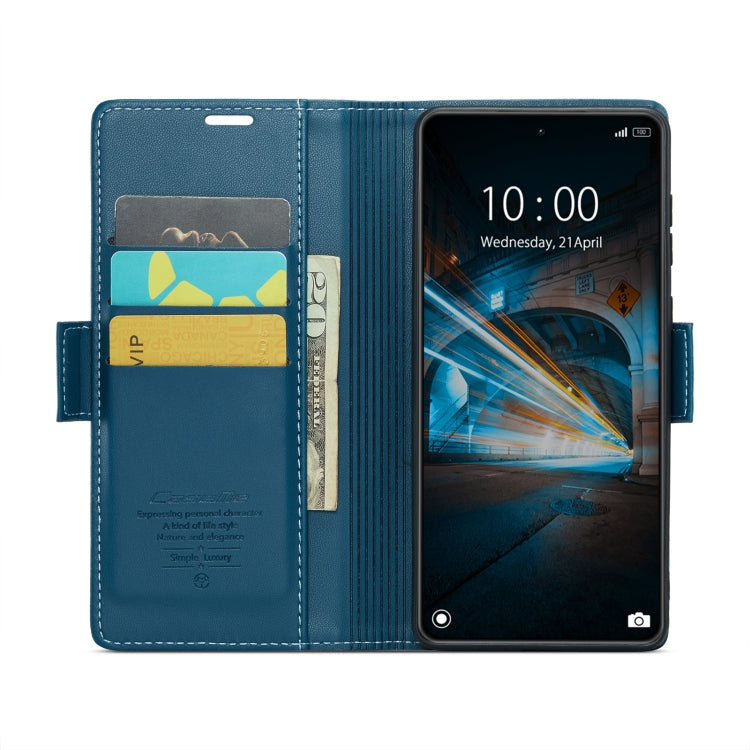 Pour Xiaomi 14 Étui de téléphone en cuir avec texture litchi, boucle papillon et protection RFID CaseMe 023 (Bleu)